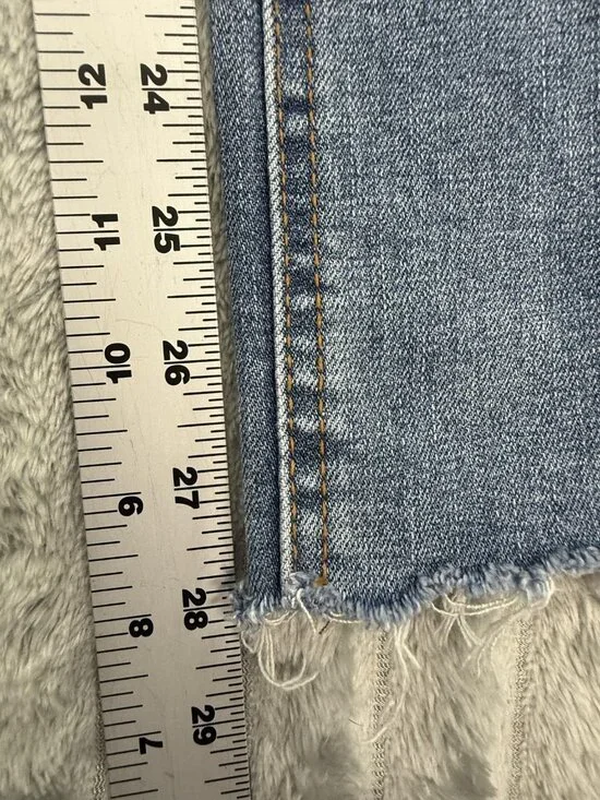 OAT New York Wide Leg High Rise Jeans Womens 10 Blue Boho Raw Hem Stretch Denim - Picture 5 of 9